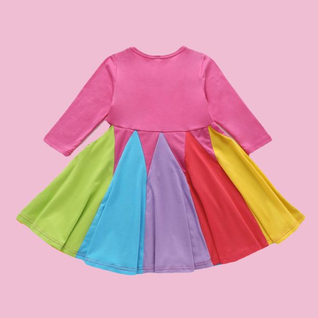 Personalized Girl Rainbow Ruffle Casual Dress| Dress24