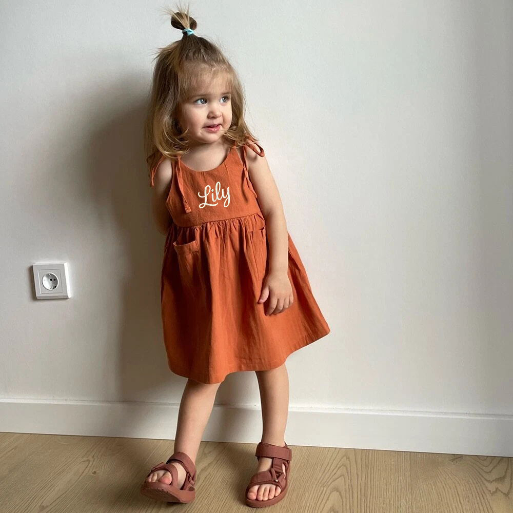 Personalized Girls Embroidered Spaghetti Strap Dress| Dress16