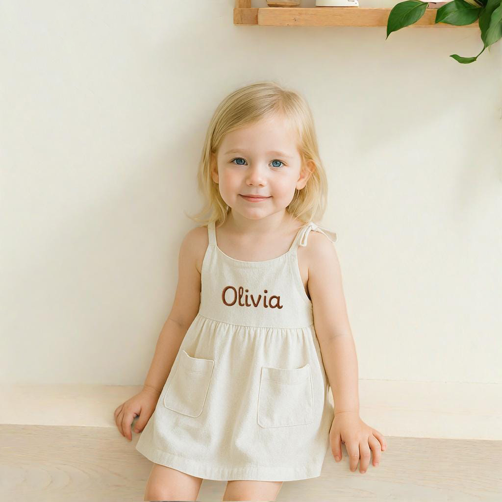 Personalized Girls Embroidered Spaghetti Strap Dress| Dress16