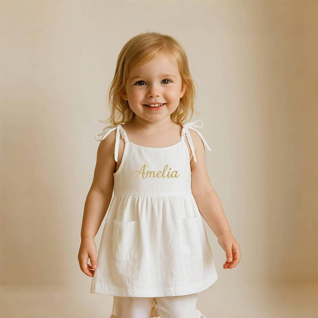 Personalized Girls Embroidered Spaghetti Strap Dress| Dress16