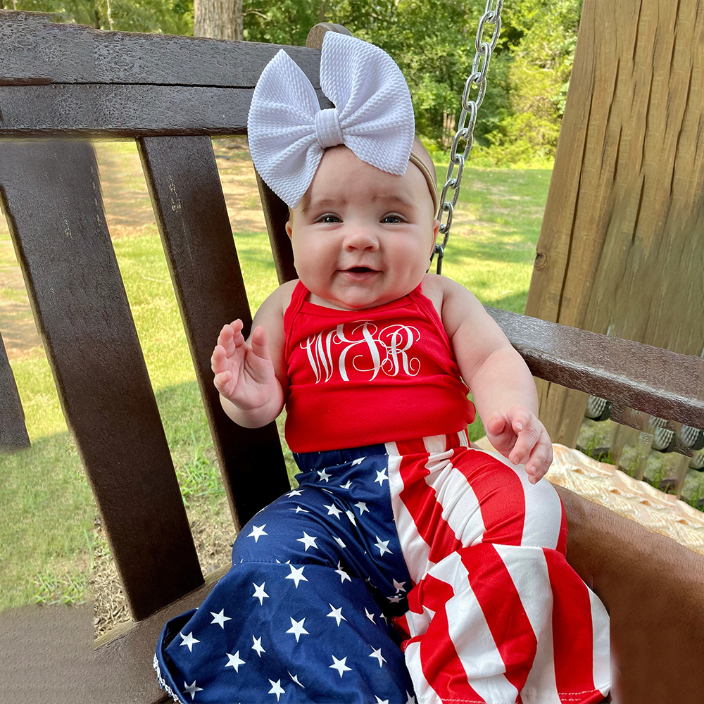 Personalized Baby Girl 4th of July Monogrammed Bell Pants Outfit| BBCloth90