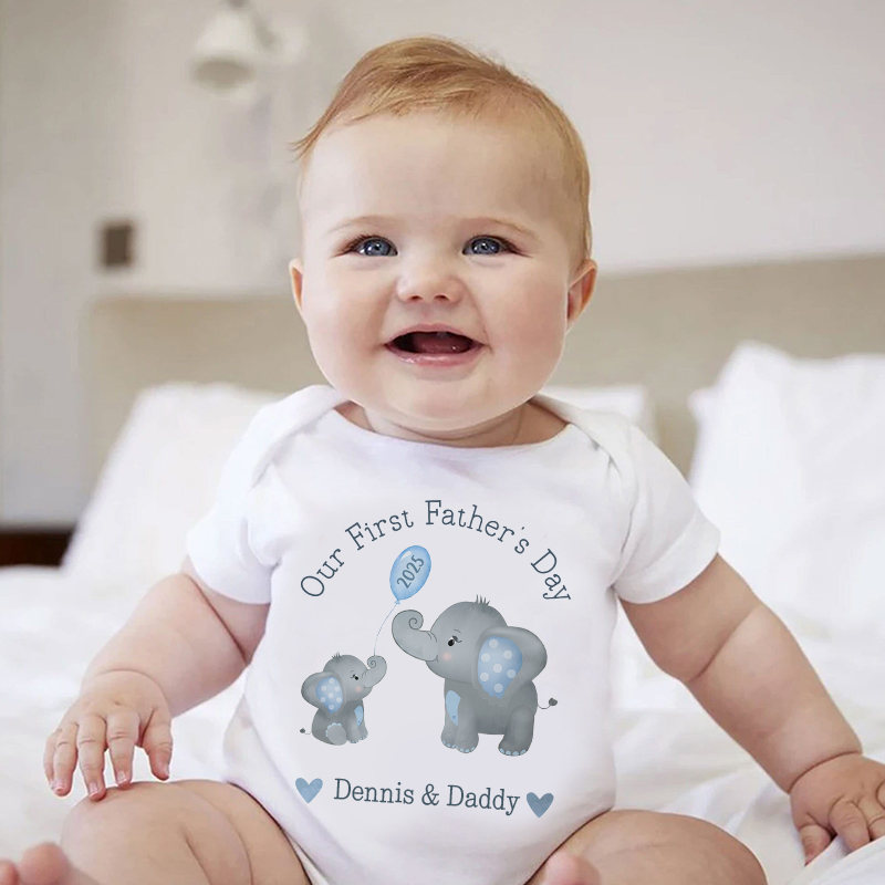 Personalized Our First Father's Day Elephant Cozy Onesie| BBcloth2218
