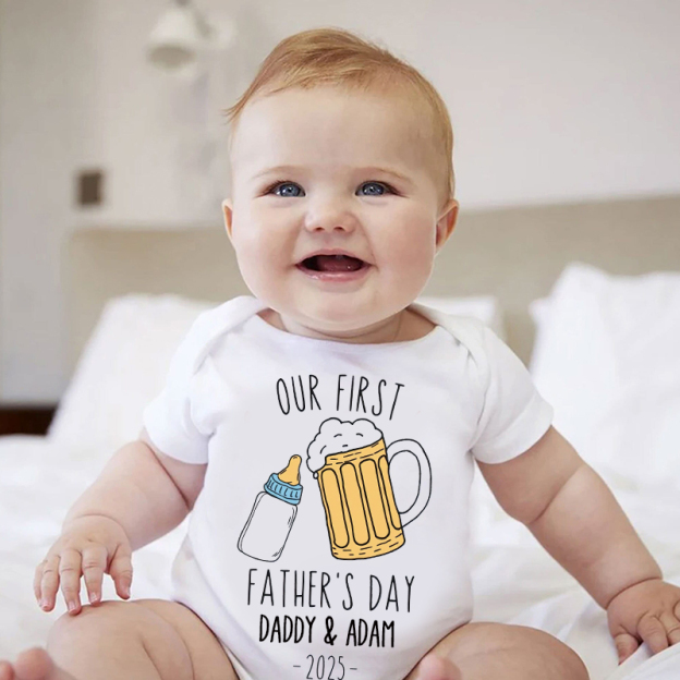 Personalized Funny Our First Father's Day Cozy Onesie| BBcloth2221
