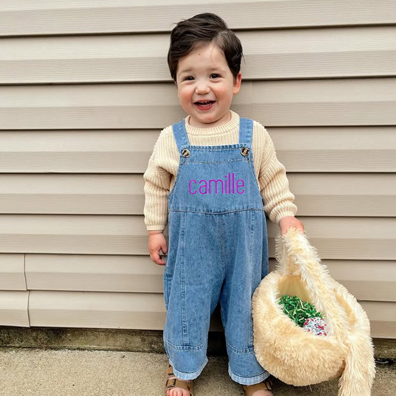 Personalized Kids Embroidered Oversized Denim Loose Overalls| Pants20
