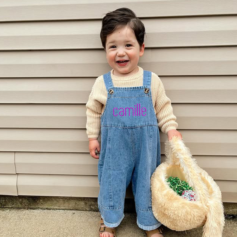 Personalized Kids Embroidered Oversized Denim Loose Overalls| Pants20