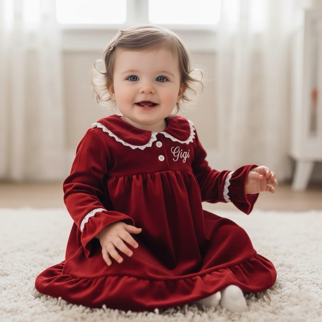 Personalized Girls Red Velvet Christmas Dress| YESMC37