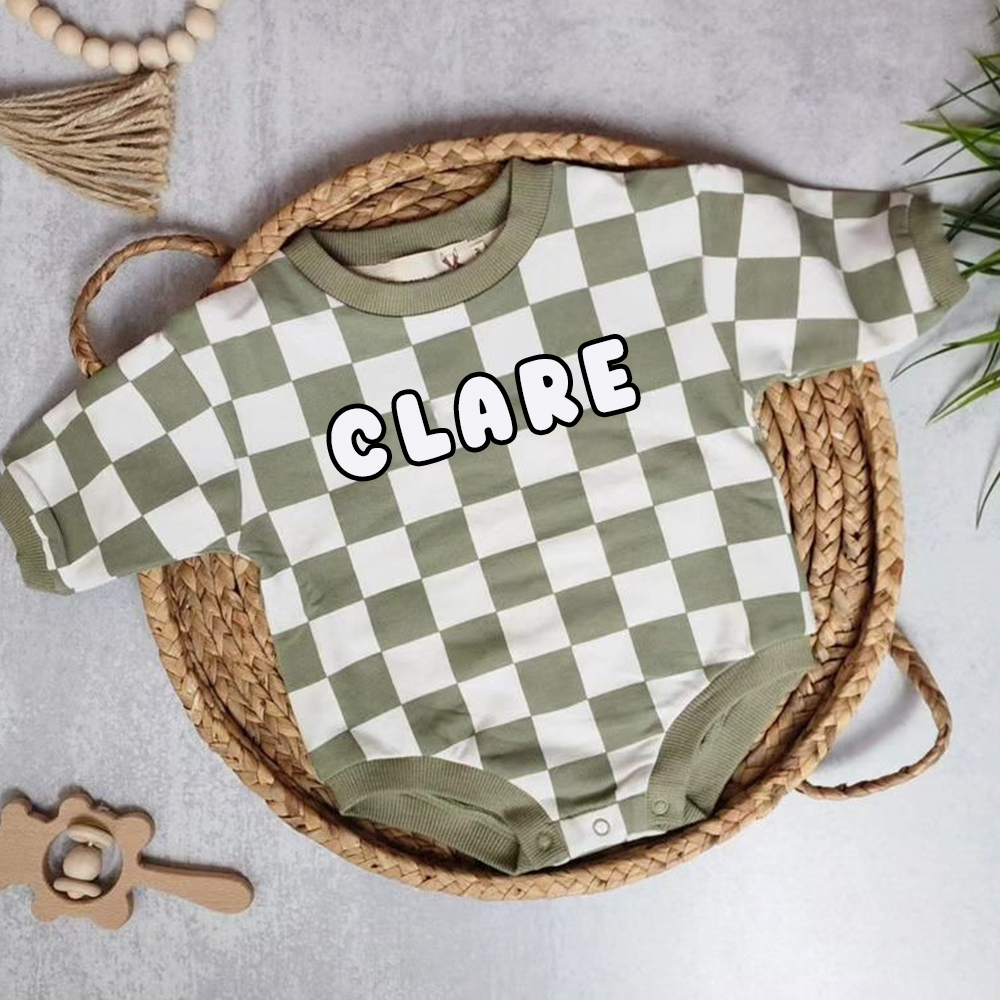 Personalized Baby Checkerboard Sweatshirt Romper| BBcloth95