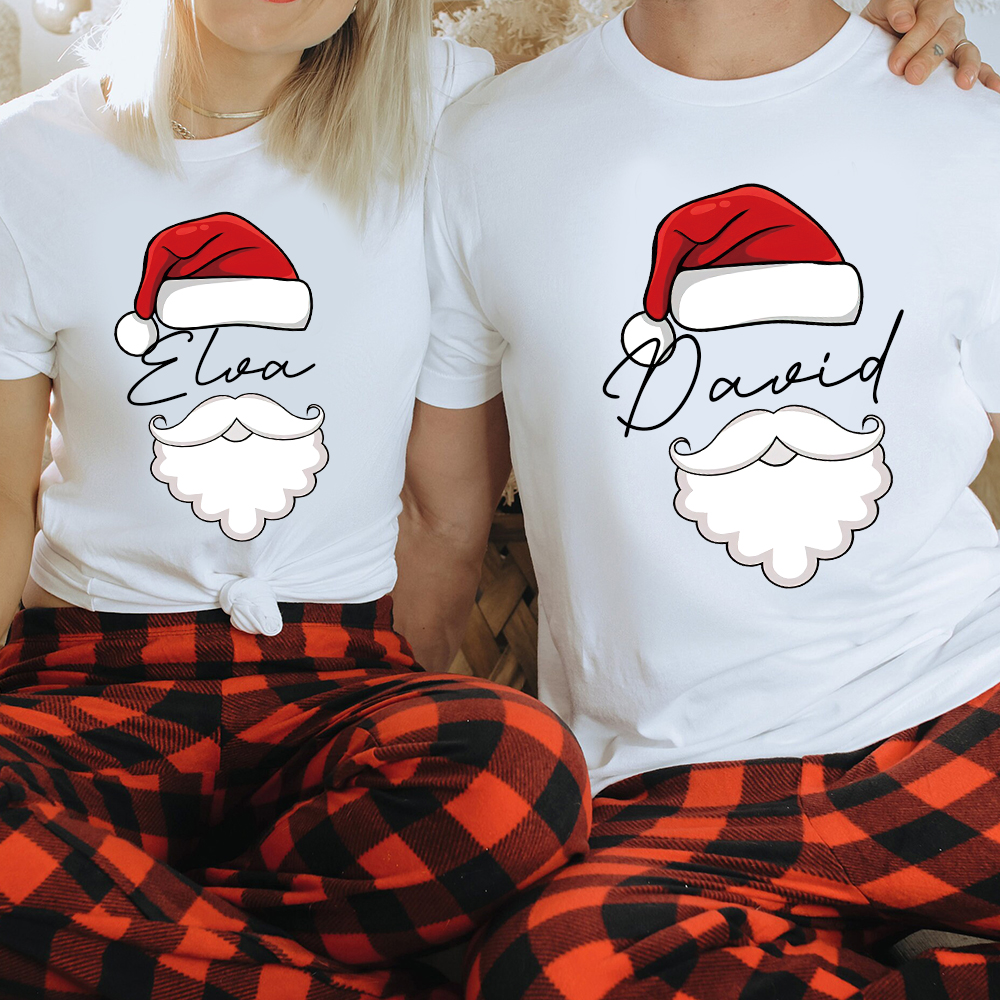 Personalized Family Christmas Santa's Hat Name T-Shirt| Match0425