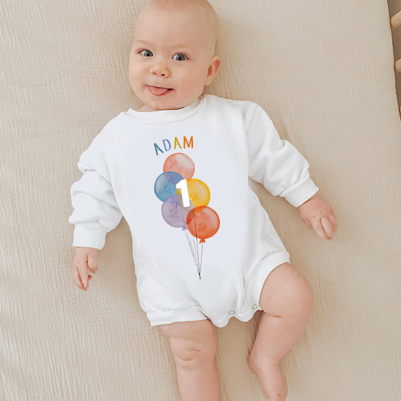 Personalized Baby Colorful Balloon Birthday Sweatshirt Romper| BBcloth8204