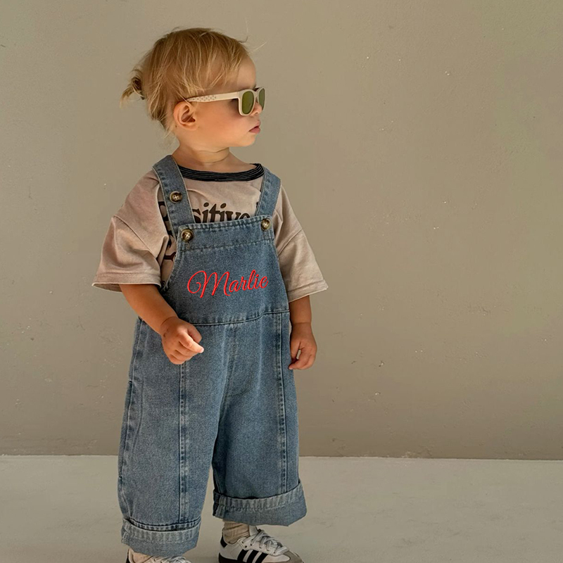 Personalized Kids Embroidered Oversized Denim Loose Overalls| Pants20