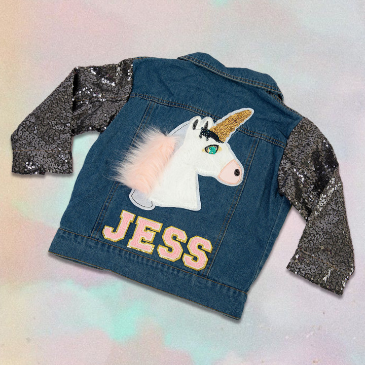 Personalized Kids Unicorn Hand Patch Denim Jacket| Cloth238