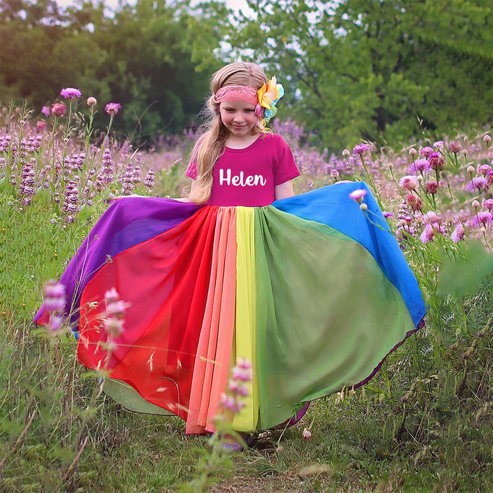 Personalized Girl Rainbow Twirly Party Dress| Dress23