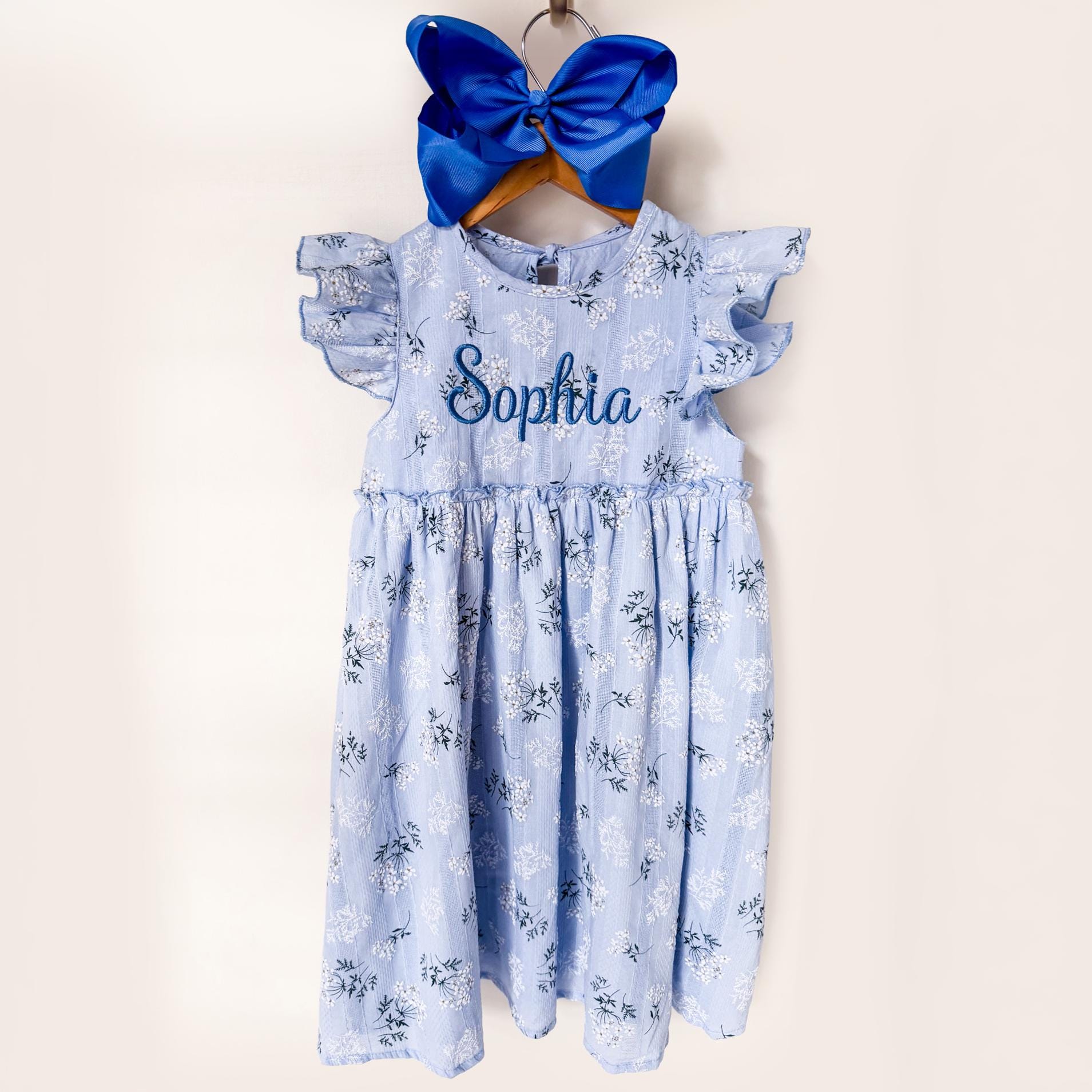 Personalized Girl Embroidered Name Floral Dress With Bow| Dress80