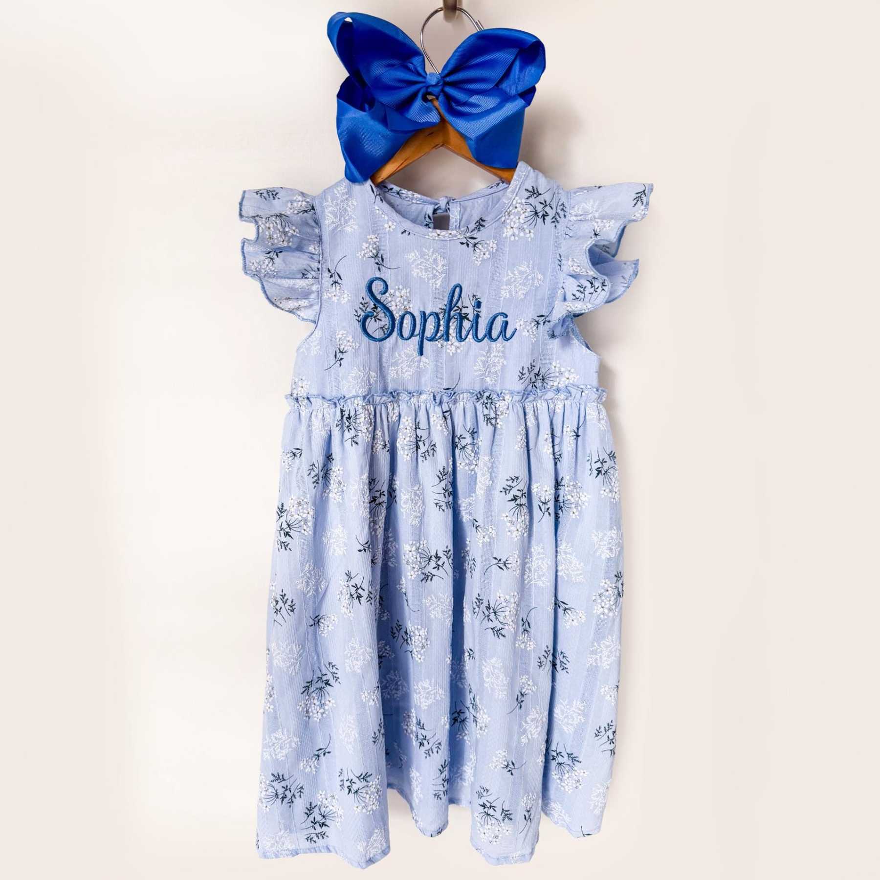 Personalized Girl Embroidered Name Floral Dress With Bow| Dress80