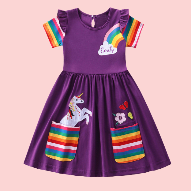 Personalized Girl Rainbow Unicorn Birthday Dress| Dress10