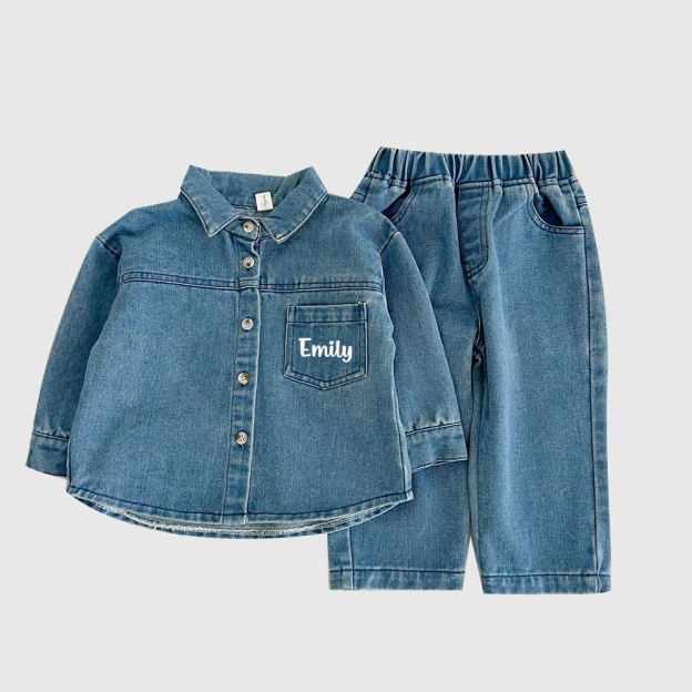 Personalized Kids Casual Denim Shirt and Pants| Cloth260