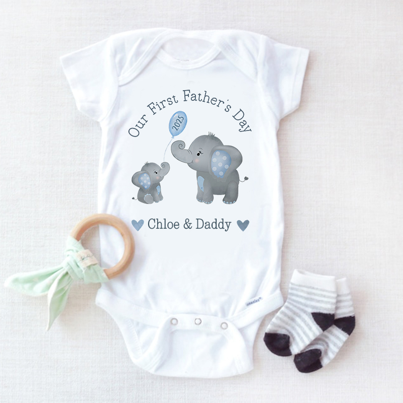 Personalized Our First Father's Day Elephant Cozy Onesie| BBcloth2218