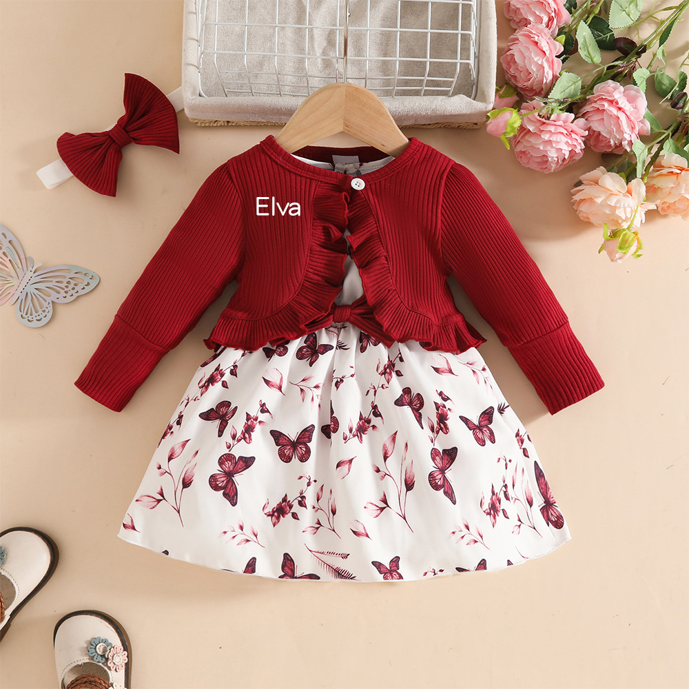 Personalized Baby Girl Butterfly Dress With Headband| BBcloth111
