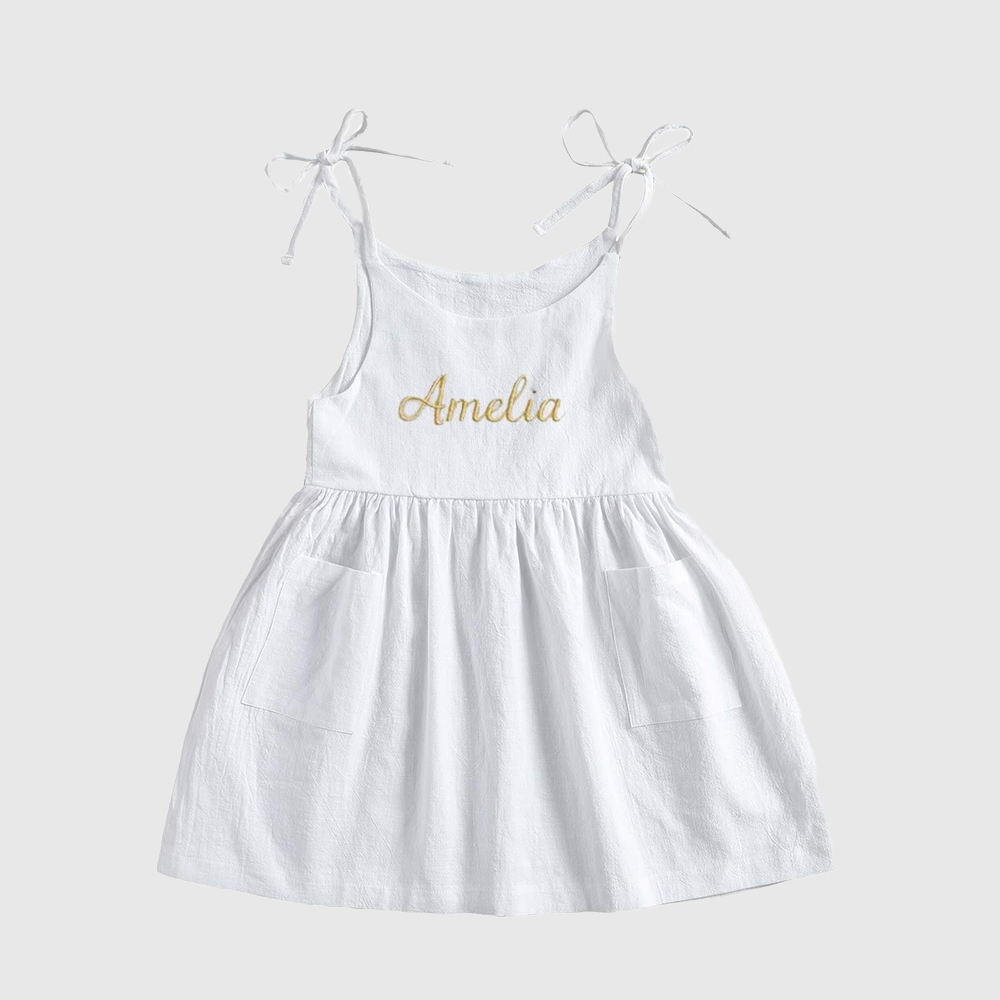 Personalized Girls Embroidered Spaghetti Strap Dress| Dress16