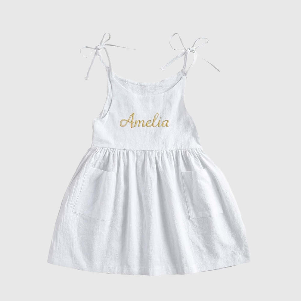 Personalized Girls Embroidered Spaghetti Strap Dress| Dress16