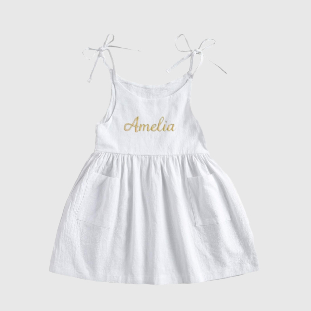 Personalized Girls Embroidered Spaghetti Strap Dress| Dress16