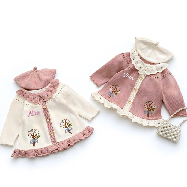 Personalized Baby Girl Vintage Flower Cardigan| BBcloth114