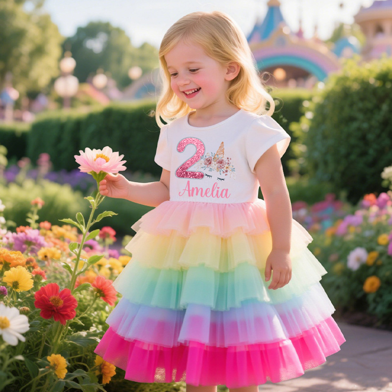 Personalized Gir Birthday Rainbow Mesh CakeDress| Dress25