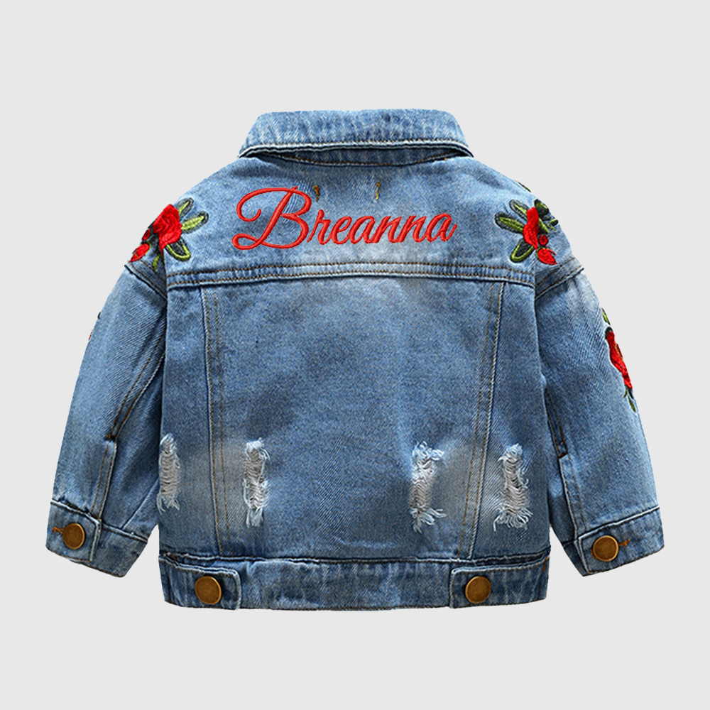 Personalized Girl Embroidered Rose Demin Jacket| Cloth251