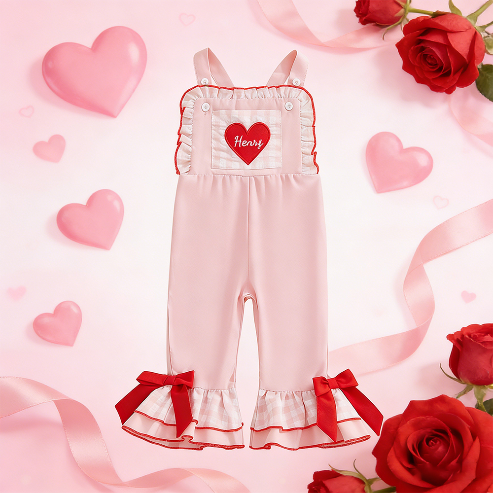 Personalized Girl Monogram Valentine's Day Heart Overalls| YESVa06