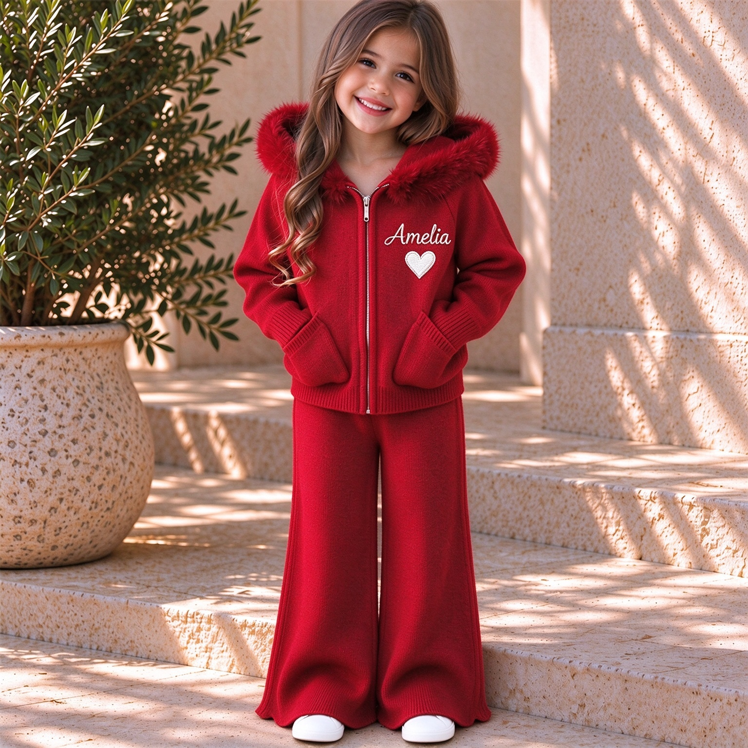 Personalized Winter Luxury Girls Knitted Tracksuit Set | Cloth297