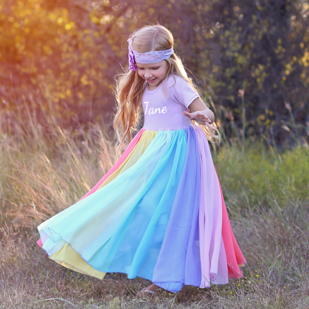 Personalized Girl Rainbow Twirly Party Dress| Dress23