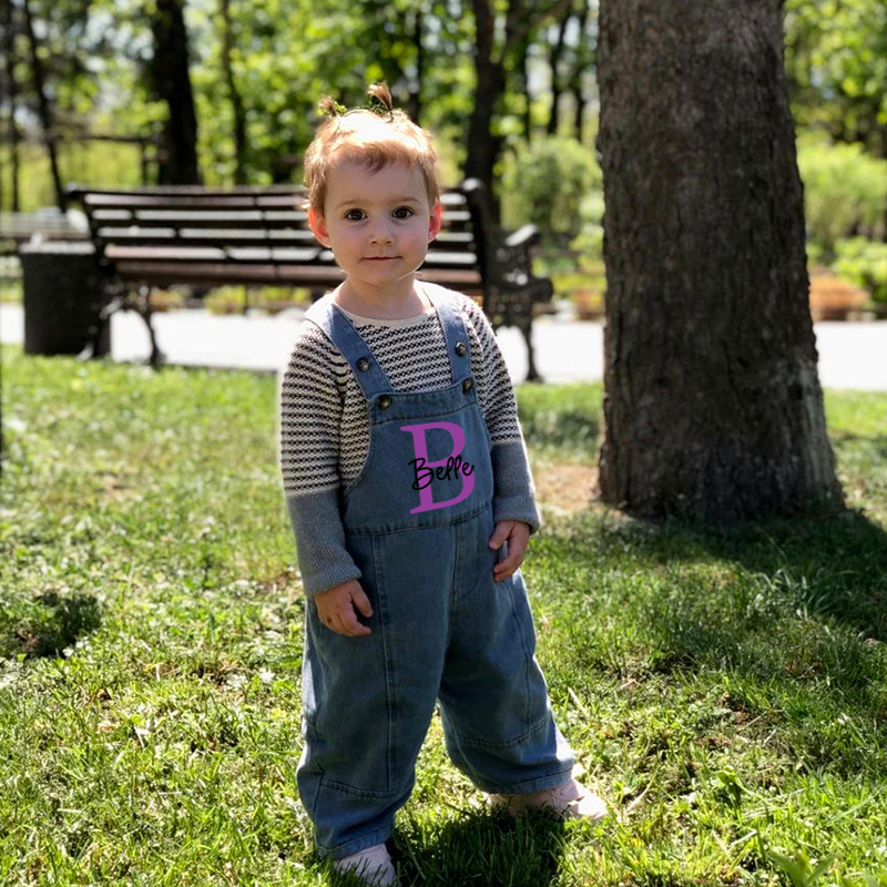 Personalized Kids Initial Oversized Denim Overalls| Pants08