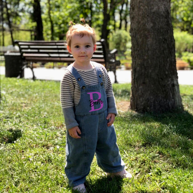 Personalized Kids Initial Oversized Denim Overalls| Pants08