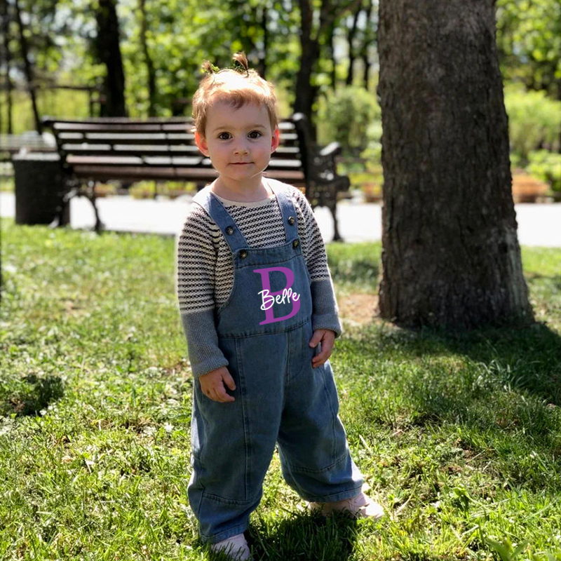 Personalized Kids Initial Oversized Denim Loose Overalls| Pants09