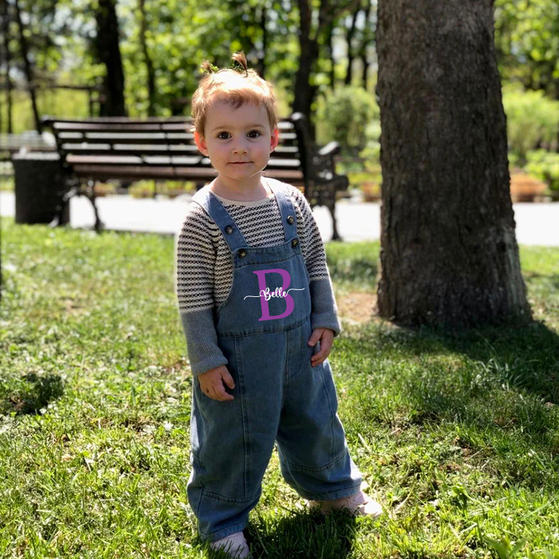 Personalized Kids Initial Oversized Denim Loose Overalls| Pants10