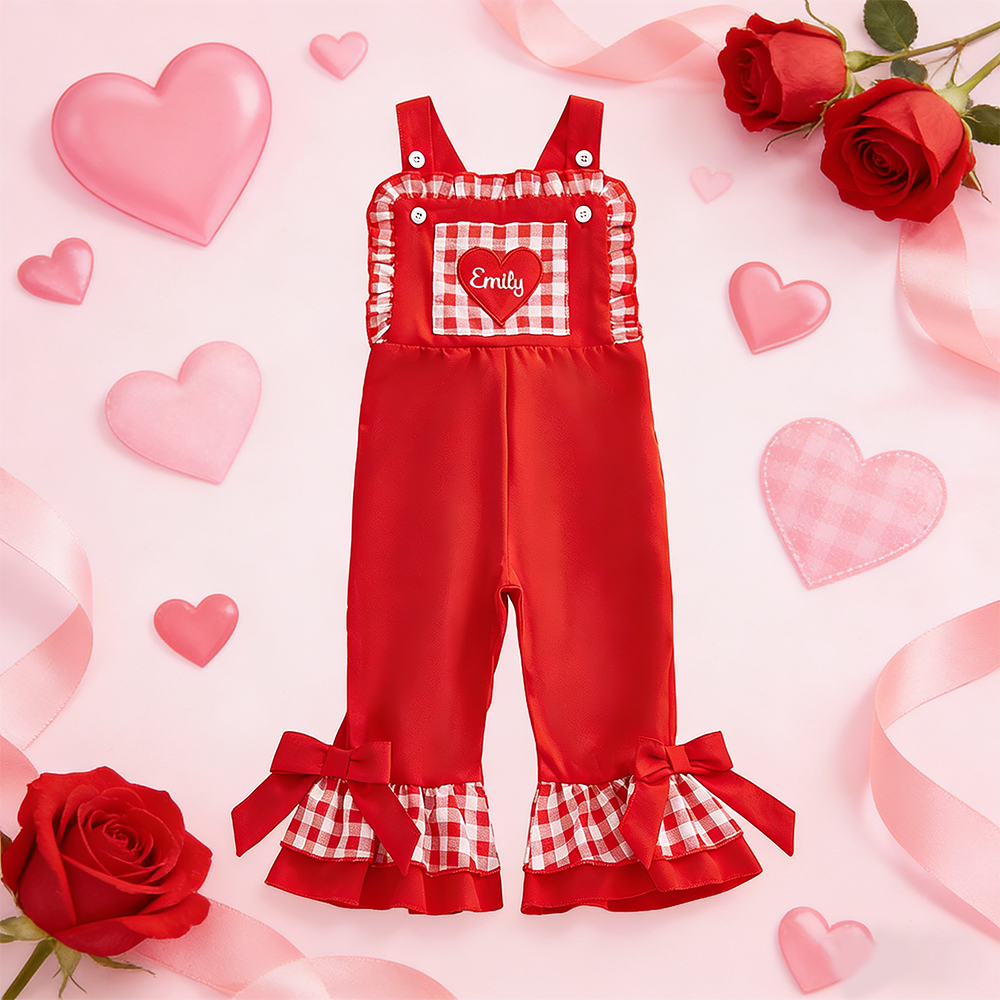 Personalized Girl Monogram Valentine's Day Heart Overalls| YESVa06