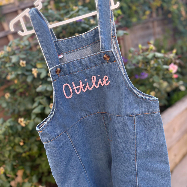 Personalized Kids Hand Embroidered  Denim Overalls| Pants24