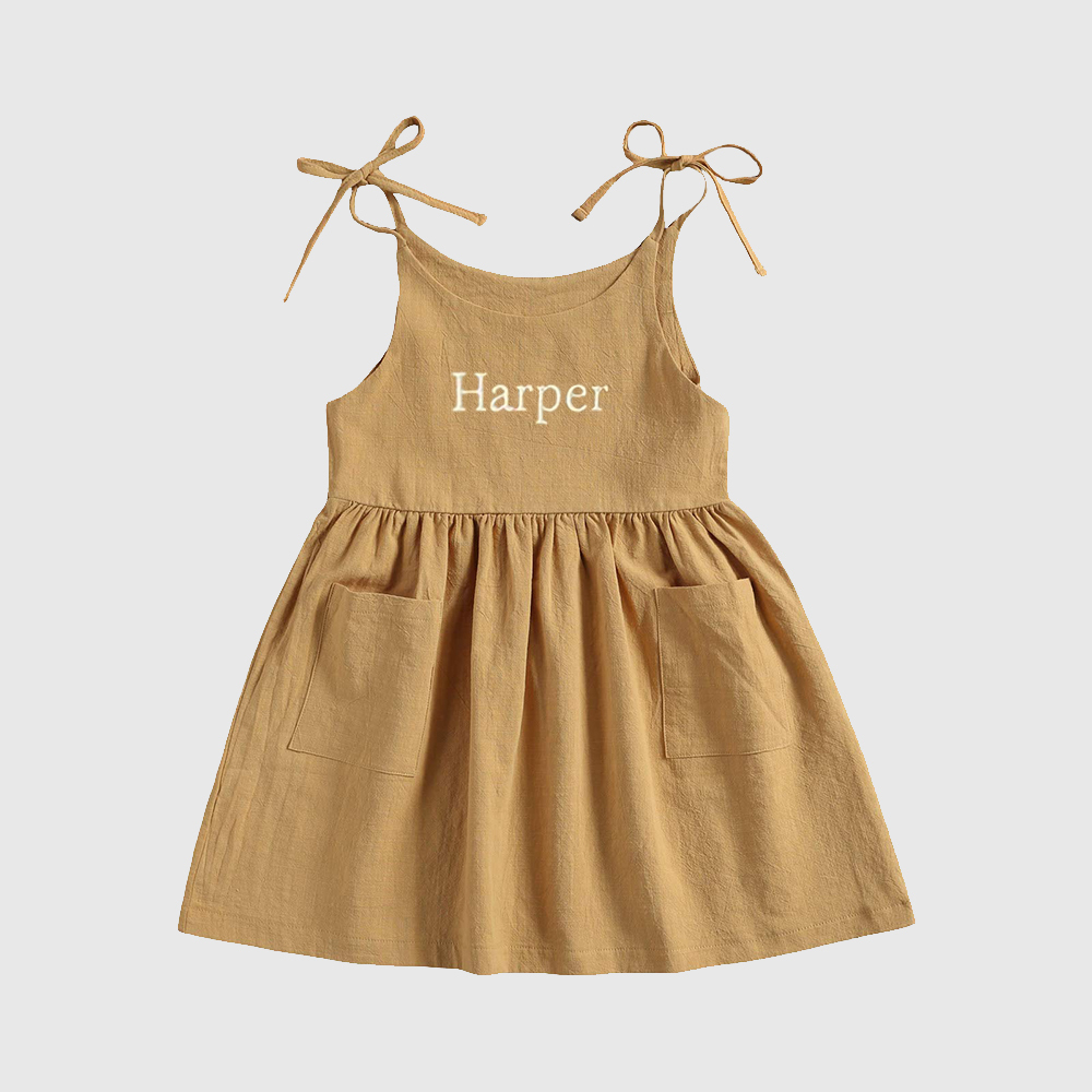 Personalized Girls Embroidered Spaghetti Strap Dress| Dress16