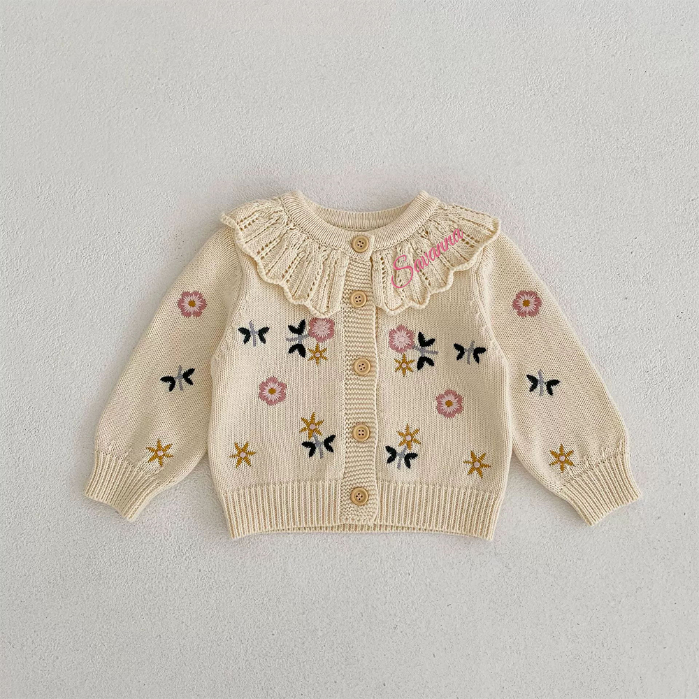 Personalized Baby Embroidered Flower Cardigan| BBcloth103