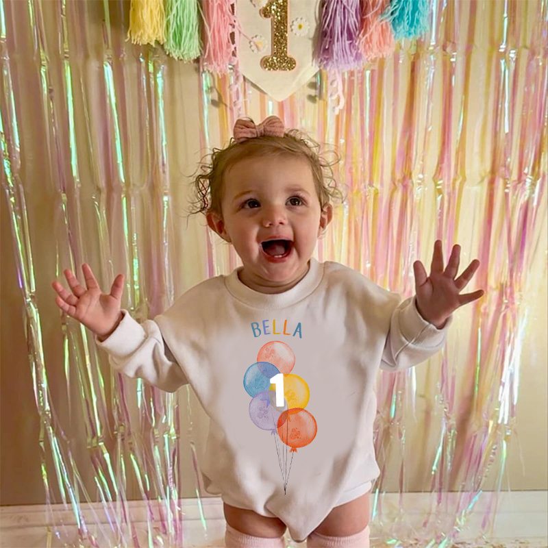Personalized Baby Colorful Balloon Birthday Sweatshirt Romper| BBcloth8204