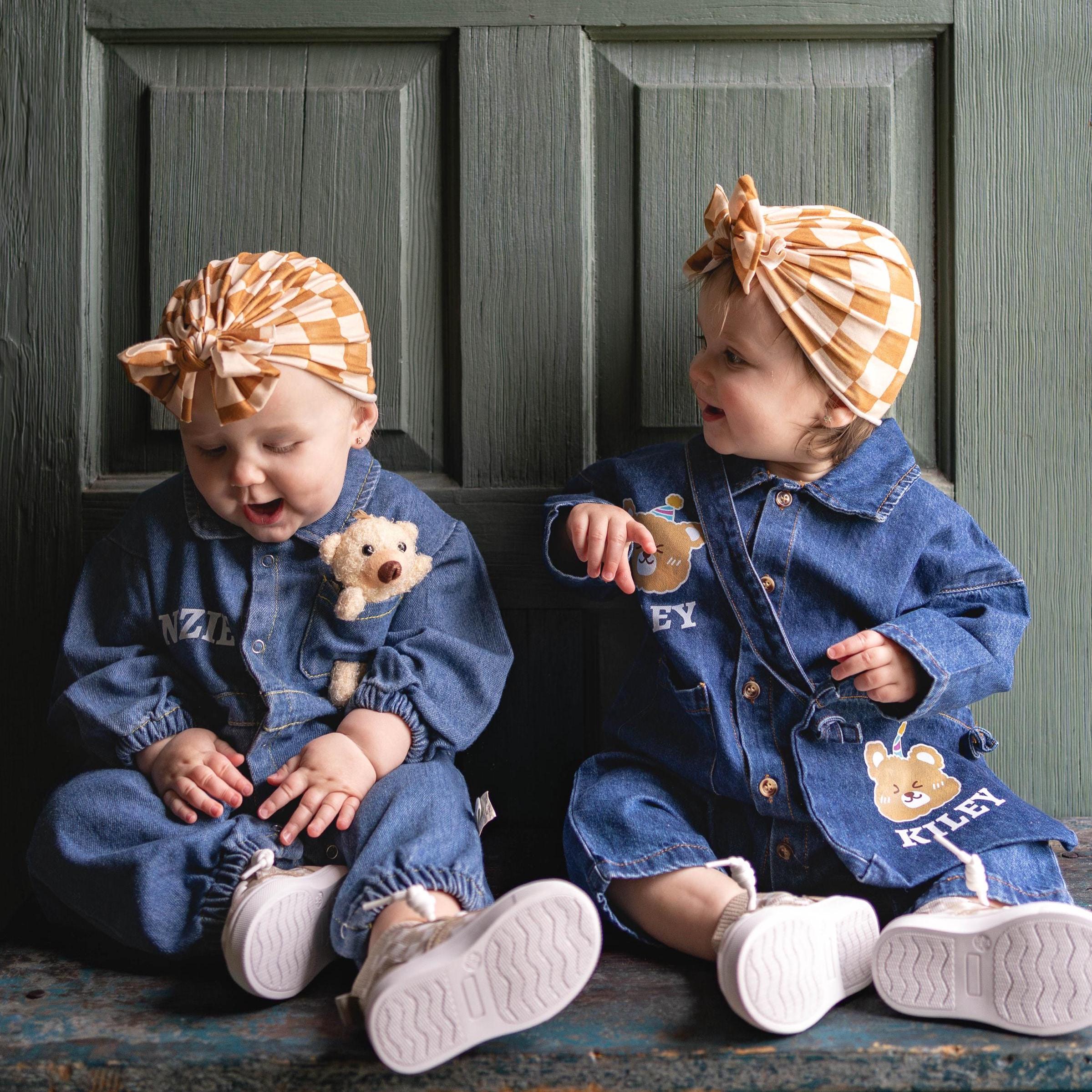 Personalized Baby Bear Denim Onesie With Bag Set| BBCloth88
