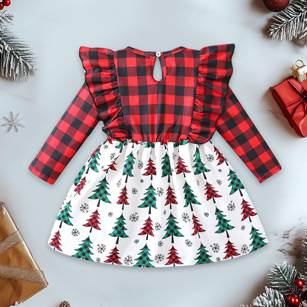 Personalized Girl Christmas Tree Grid Dress|YESMC17