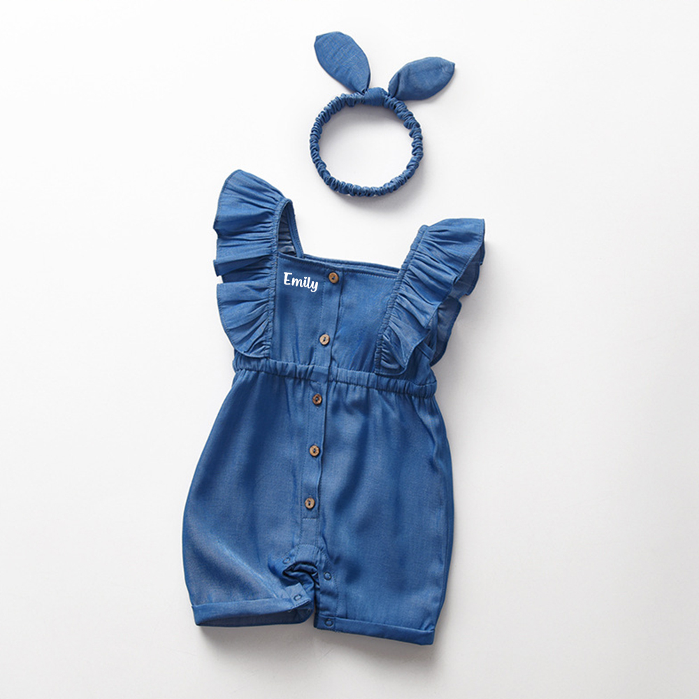 Personalized Baby Girl Denim Romper Set| BBcloth117