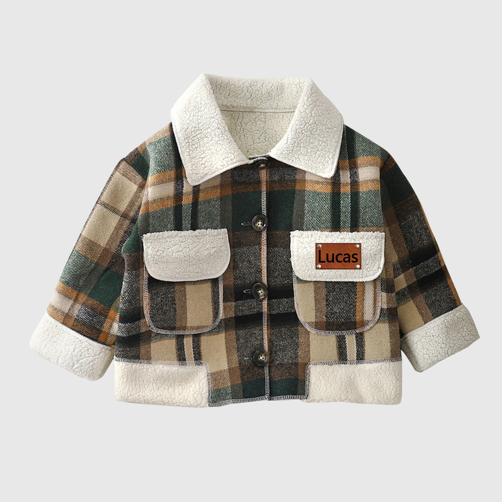 Personalized Boy Leather Patch Plaid Jacket| Cloth259