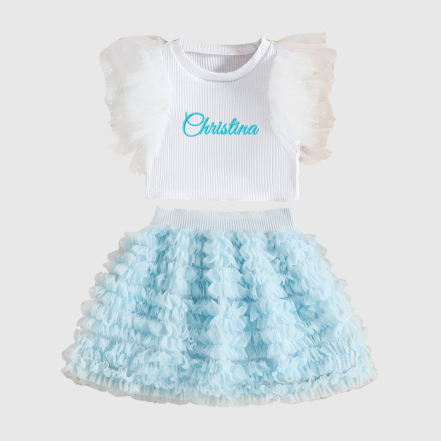 Personalized Girl Embroidered Ruffle Flutter Sleeve Tutu Set| Cloth237