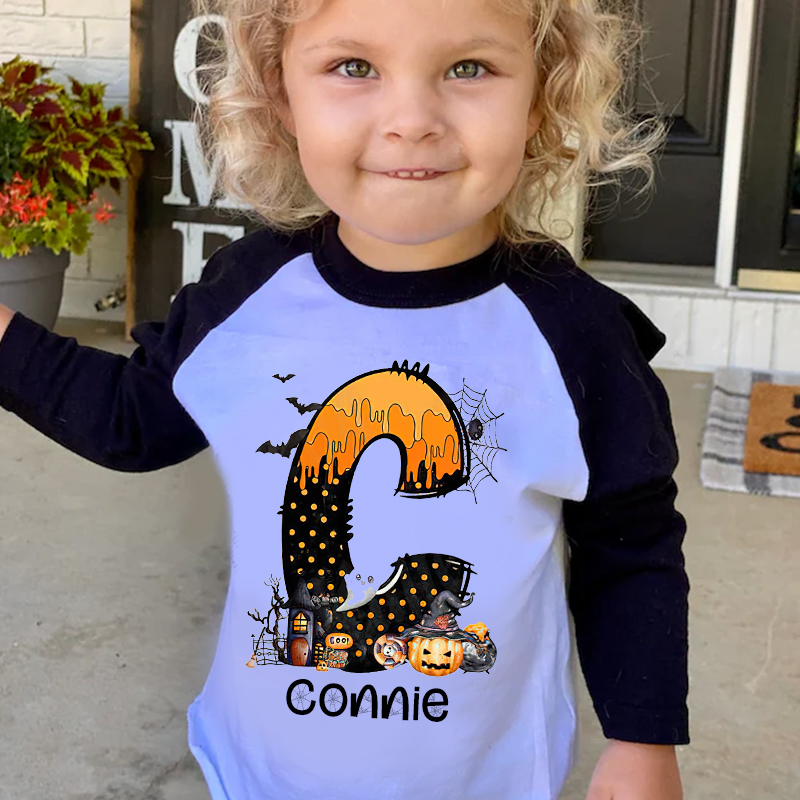 Personalized Kids Halloween Initials Long Sleeves Shirt| Cloth12407