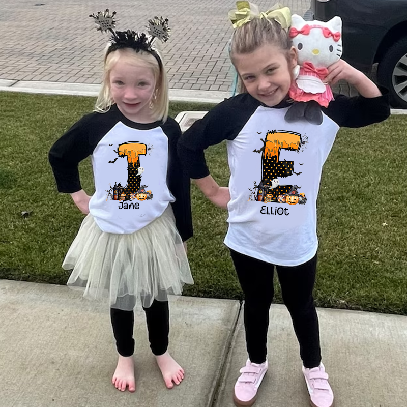Personalized Kids Halloween Initials Long Sleeves Shirt| Cloth12407