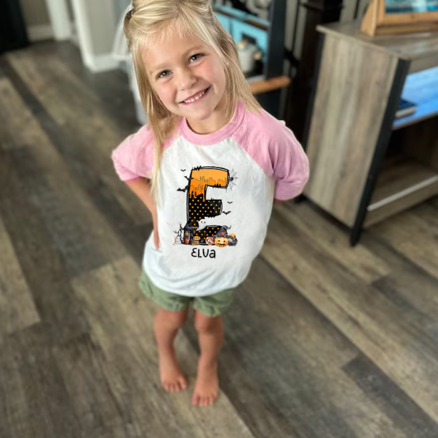Personalized Kids Halloween Initials Long Sleeves Shirt| Cloth12407