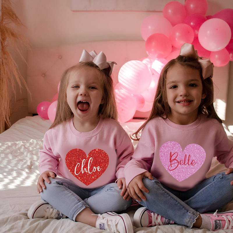Personalized Girl Valentine's Day Glitter Sweatshirt| Cloth21302