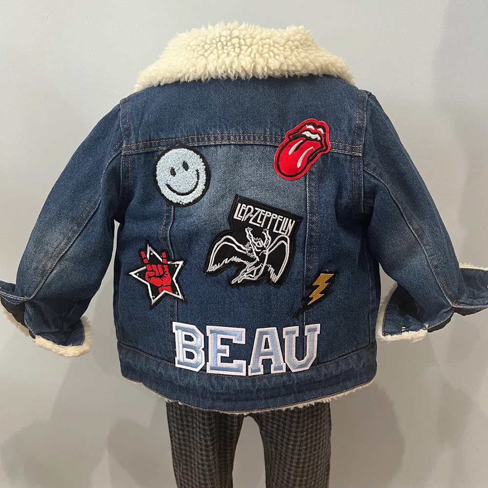 Personalized Hand Patch Kids Sherpa Lined Denim Jacket | inJacket39